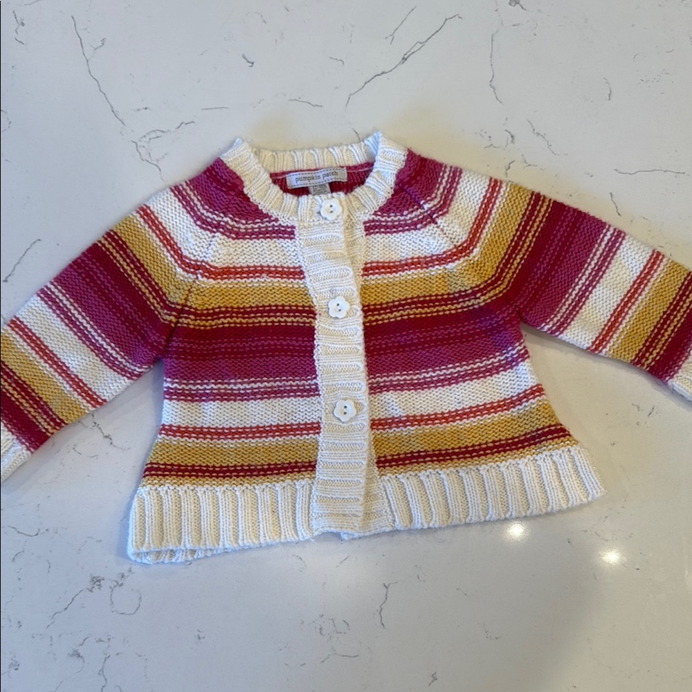 Pumpkin Patch . Striped Kids Cardigan - Red, Yellow, White